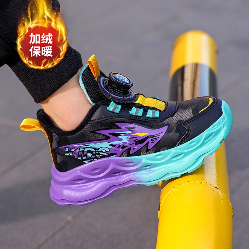 剑桥儿童二棉运动鞋薄绒男童鞋子2025新款秋冬款防水中大童跑步鞋