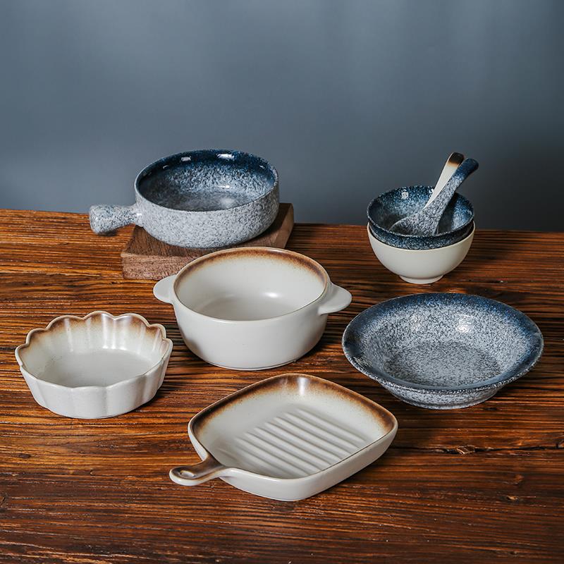 日式2人食情侣碗碟套装家用盘子手柄碗烤盘餐具陶瓷筷子勺子组合