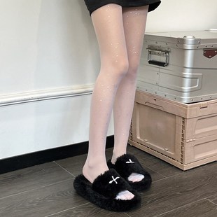 袜子甜美少女打底袜纯欲黑丝白丝性感蹦迪袜 亮片丝袜超薄纯色连裤