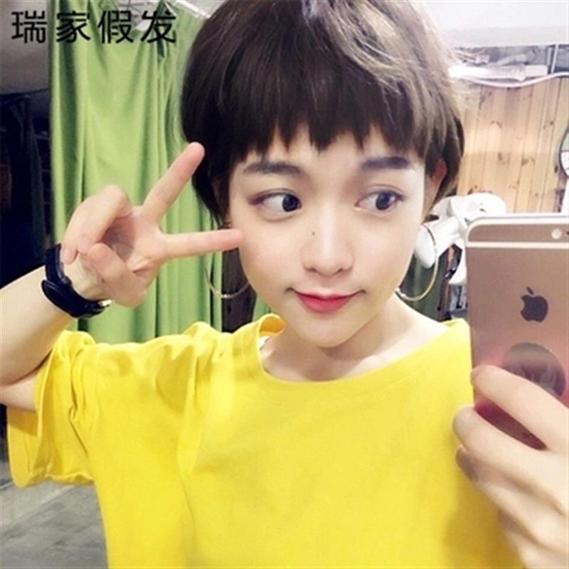 瑞家女短发圆脸网红二次元刘海真人发丝自然整顶假发造型假发套
