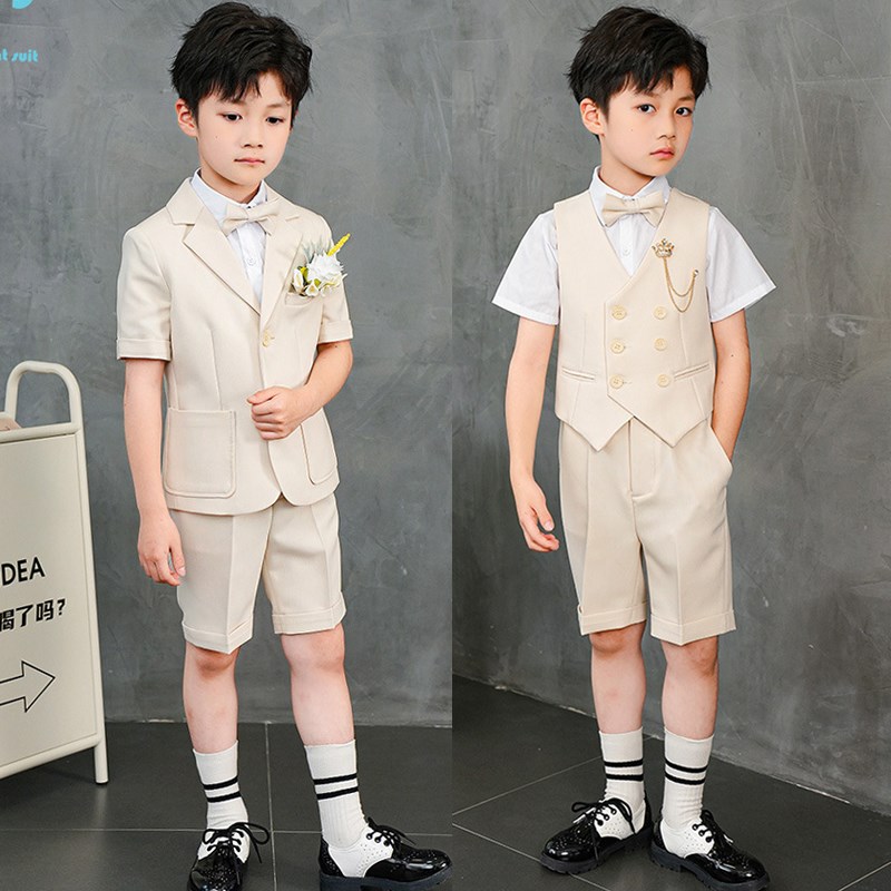 儿童小主持人礼服男童西装套装夏季短袖西服男孩演出t台走秀潮服