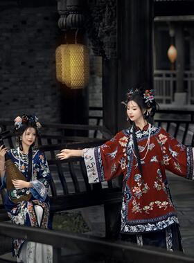 清汉女清汉古风衣印花氅衣马面清朝服饰晚清晋商少奶奶服装古装服