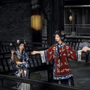 清汉女清汉古风衣印花氅衣马面清朝服饰晚清晋商少奶奶服装古装服