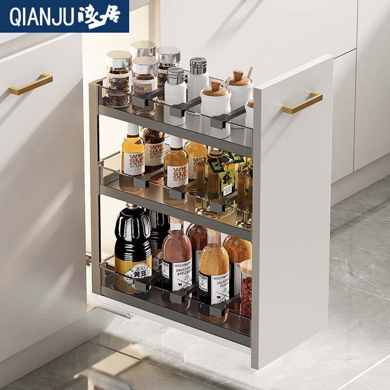 浅居拉篮厨房橱柜窄柜玻璃调味拉篮抽屉式迷你调料篮小尺寸置物篮
