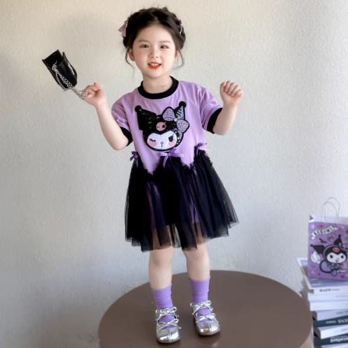 女童连衣裙夏季2025新款儿童洋气短袖库洛米鱼尾裙女宝甜美公主裙