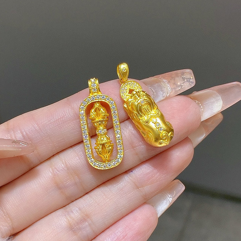 黄金点钻貔貅吊坠999足金仿钻金刚杵项链新款纯金挂坠送女友礼物