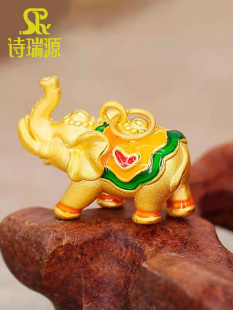黄金烤漆珐琅彩吉象吊坠女足金999吉祥大象项链硬金小象挂坠 新款