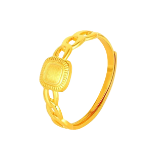 5G黄金复古小面包戒指女999足金流金岁月活口指环时尚纯金链条戒