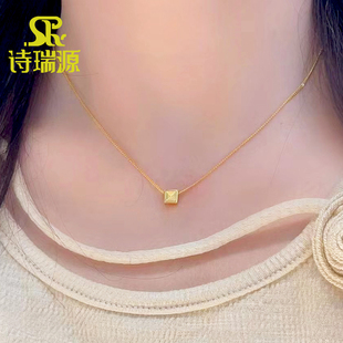 黄金小方糖项链女999足金小方丁套链新款纯金小方块锁骨链送女友