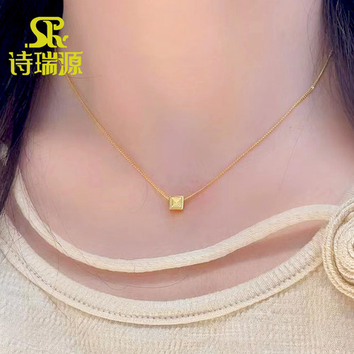 999足金小方糖项链送女友礼物