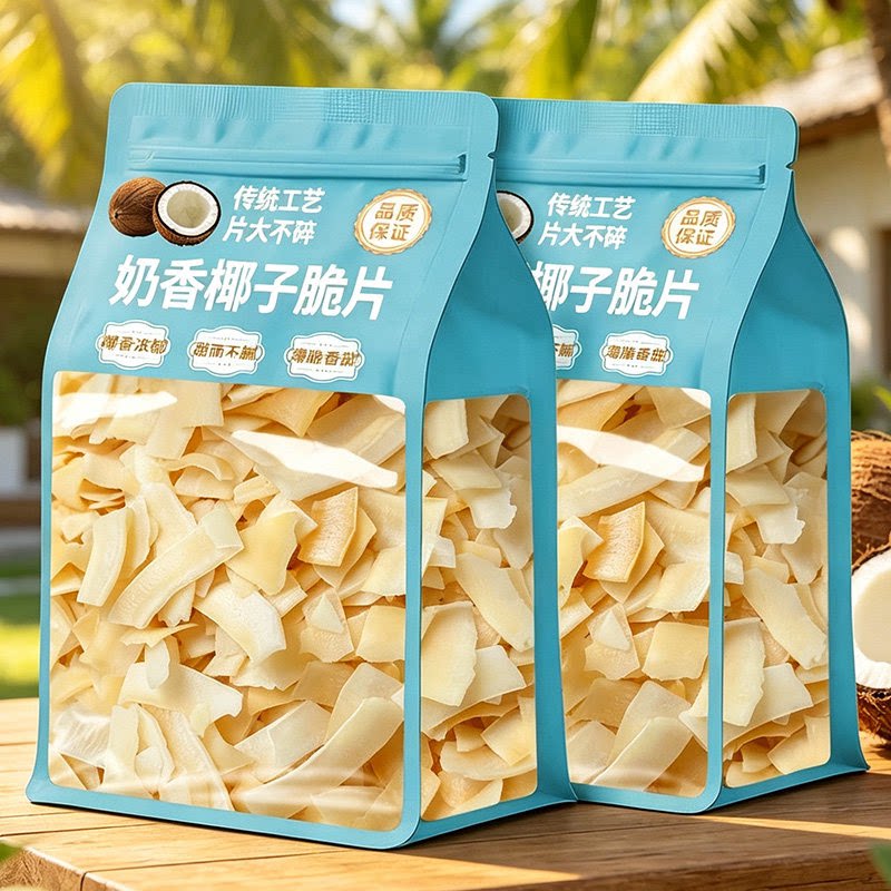 椰子脆片海南特产即食烤椰子肉薄脆椰果干零食椰奶片椰子脆快袋装