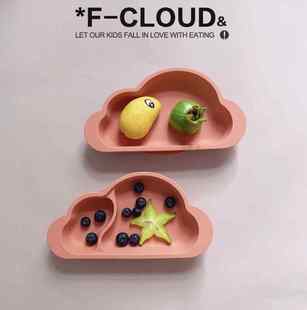 桔可儿童宝宝铂金硅胶一体式 云朵吸盘碗分隔婴儿辅食碗盘训练防摔