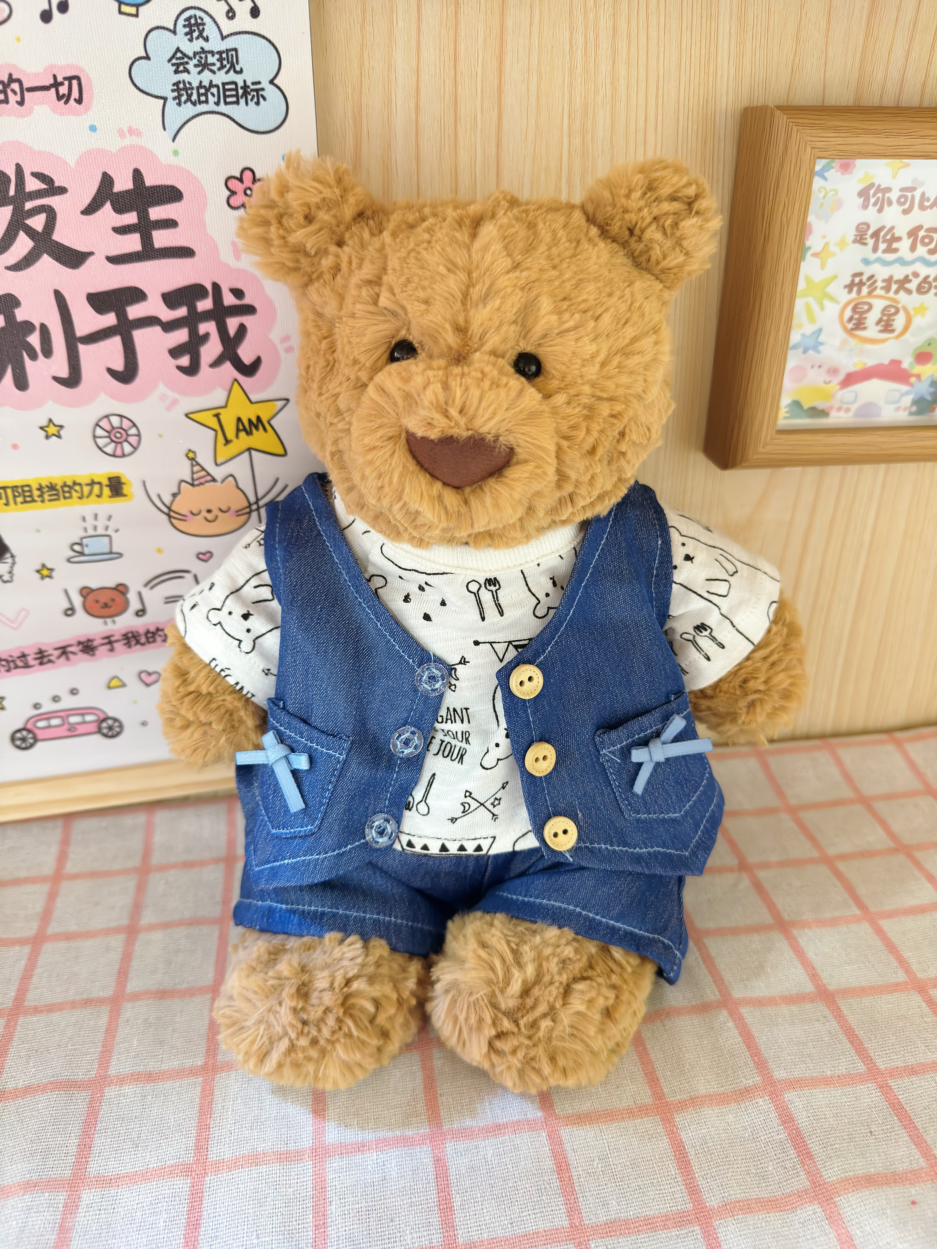 巴塞罗熊手作衣服 牛仔休闲套装 莱奥拉熊巴纳布斯猪卡通甜酷娃衣