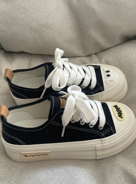 Trends！经典款黑色小众帆布鞋女2025春夏新款透气增高百搭女鞋