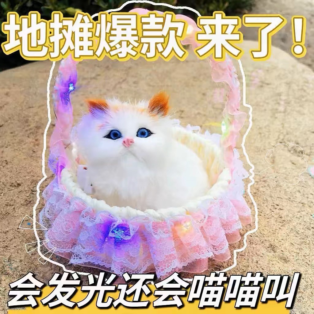 发光带灯小猫咪花篮玩具儿童毛绒玩偶女孩生日花篮猫咪圣诞礼物