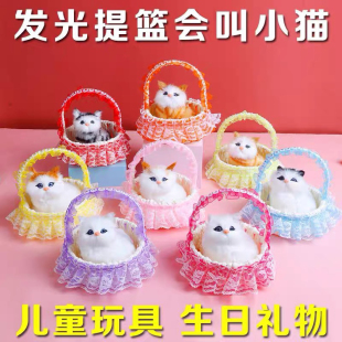 发光带灯小猫咪花篮玩具儿童毛绒玩偶女孩生日花篮猫咪圣诞礼物