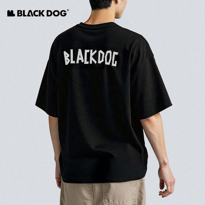 BLACKDOG黑狗T恤男2025新款修身户外出街宽松版黑色正肩速干短袖