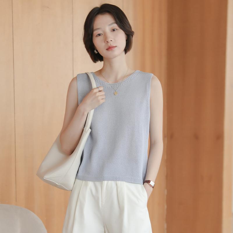 天丝亚麻针织背心女夏外穿2025新款内搭打底衫短款小吊带无袖上衣