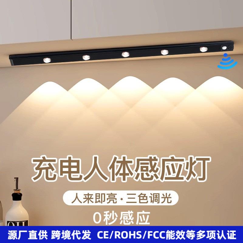 智能led人体感应灯充电式自粘山丘猫眼灯带 酒柜橱柜衣柜灯条跨境