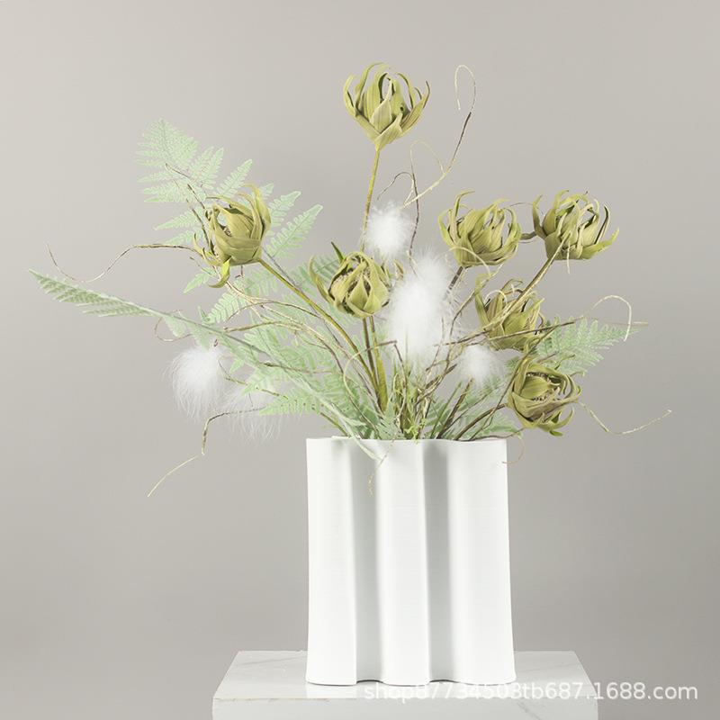 现代白色陶瓷花瓶仿真花艺摆件设客厅茶几样板房间售楼部软装饰品