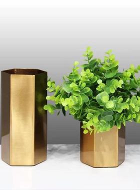 现代简约客厅插干花花器金属摆件 创意笔筒收纳盒装饰品