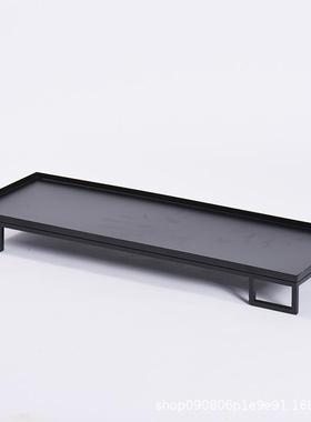 新中式简约黑色金属长形托盘样板房客厅茶几茶室书房家居装饰品