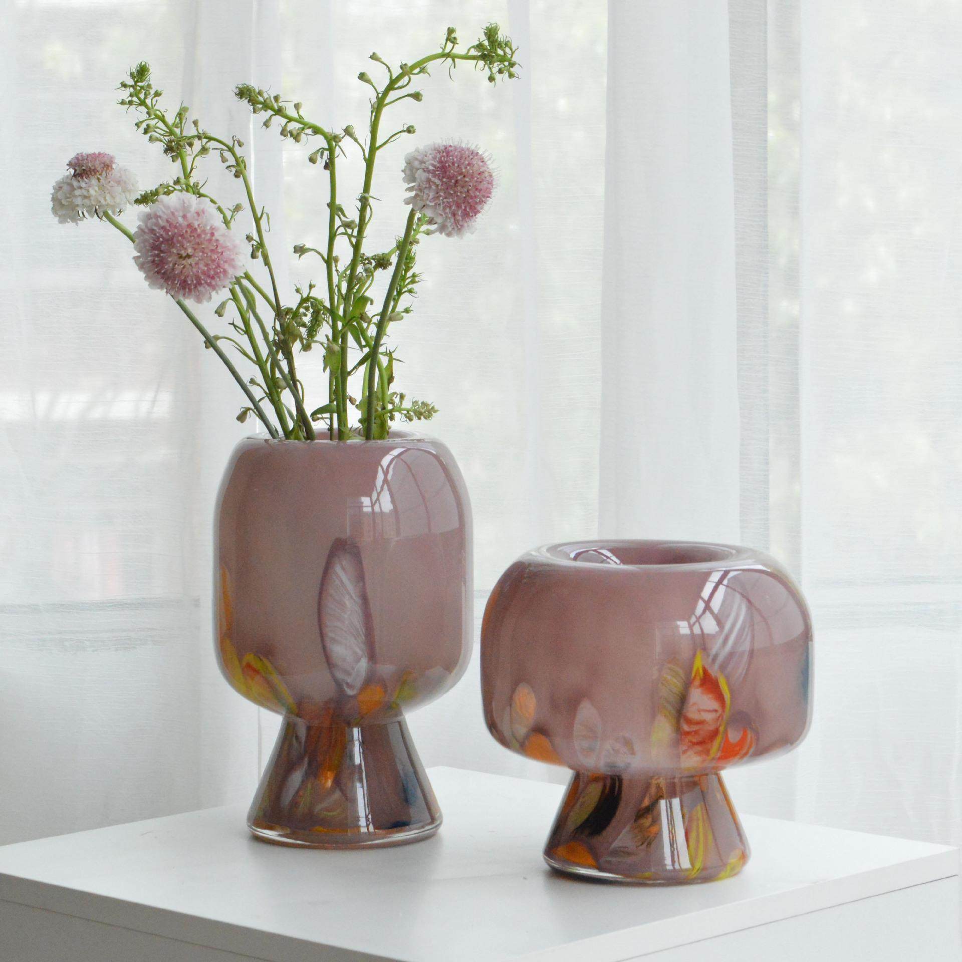 温柔紫色彩点高级感玻璃花瓶中古摆件客厅插花餐桌水培设计感小众,家居饰品,花瓶,淘宝优惠券,粉丝福利购,淘宝优惠卷