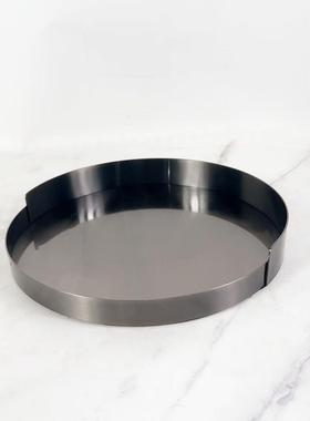 现代简约欧式金属椭圆托盘金色黑钛色样板房售楼处软装饰品