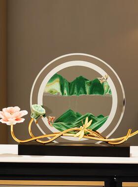 创意小池流沙画摆件客厅办公室装饰摆件高级感玻璃动态解压装饰品