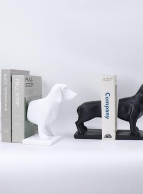 简约创意小狗书立黑色树脂摆件办公室客厅书房动物装饰品摆设