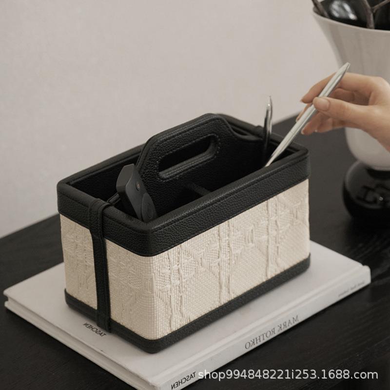 高档轻奢多功能桌面收纳盒客厅遥控器盒子化妆手提盒茶几整理皮盒