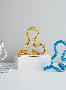 现代创意电镀抽象树脂摆件客厅家居装饰品桌面房间样板间软装摆设