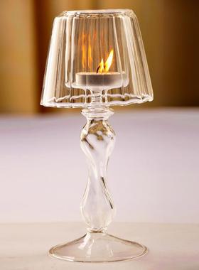 欧式透明玻璃台灯造型烛台 婚庆家居创意摆件