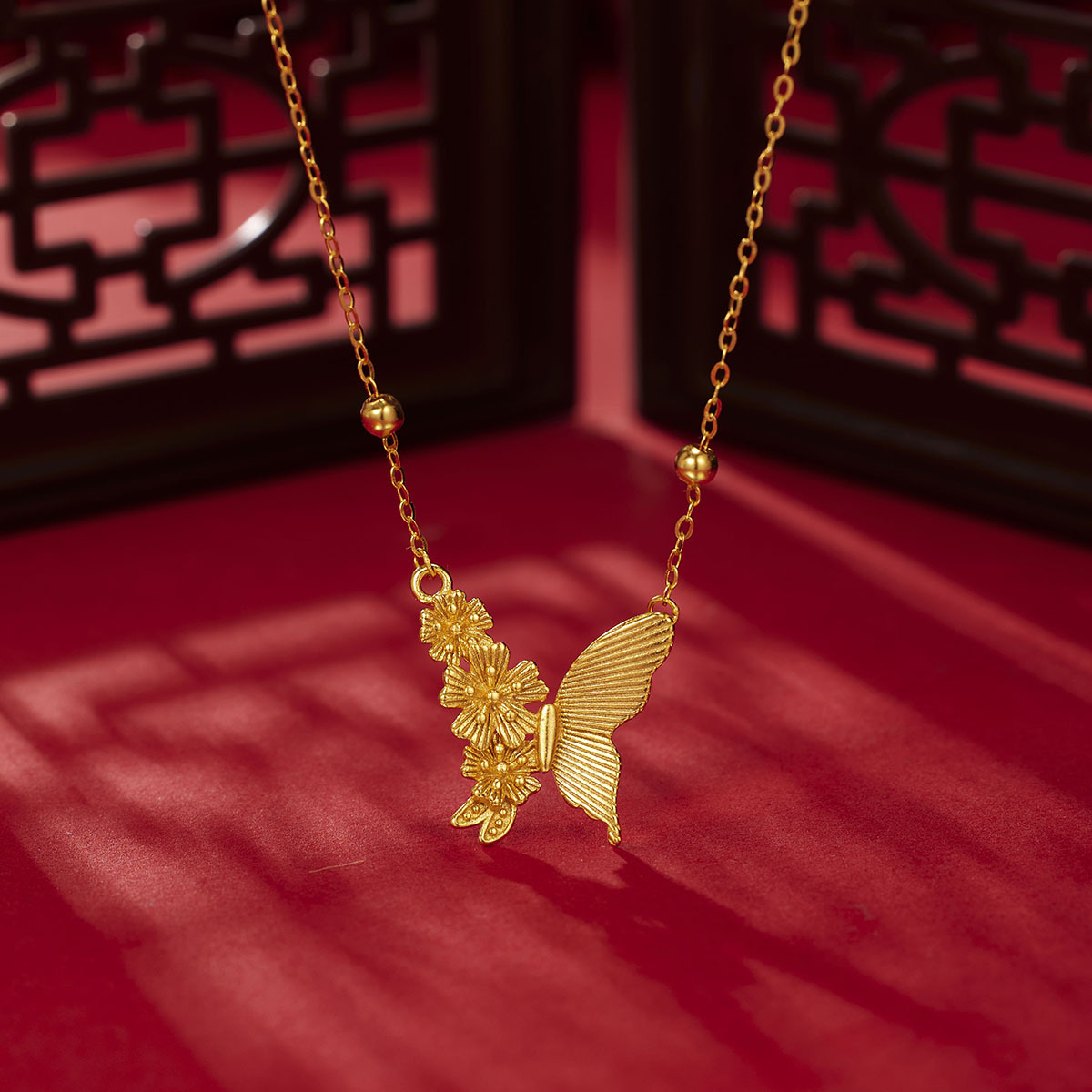 英国coopkoop复古工艺三生花蝴蝶项链女s925银新款中古繁花蝶梦