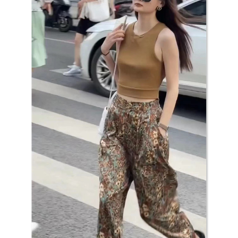 英国coopkoop夏季新款时尚无袖露背上衣休闲阔腿花裤女潮