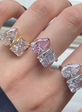 英国coopkoops925银双主石冰花切戒指女镶嵌高碳钻锆石欧美高级