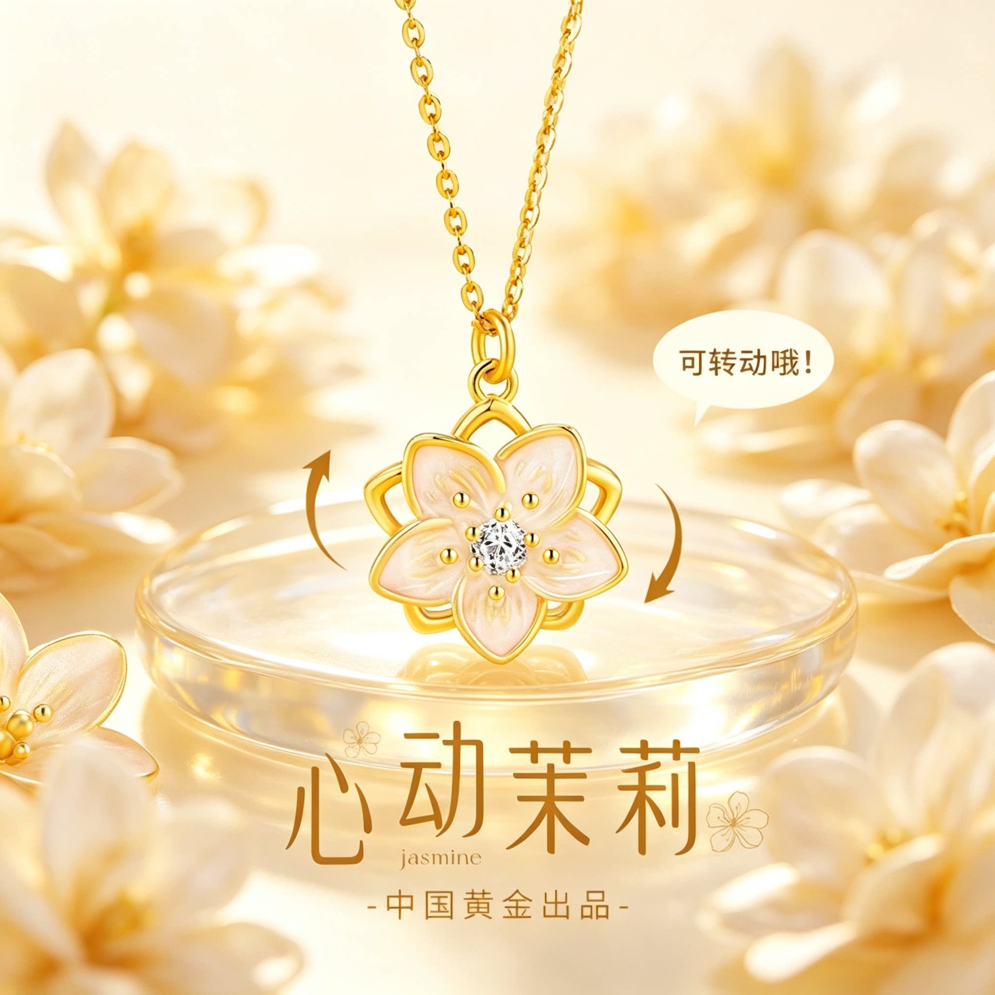 中国黄金央创茉莉花银项链女款2026新款送女友生日礼物S925立锆