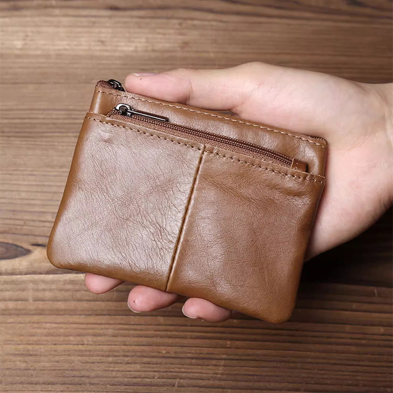 手工真皮质感小零钱包名片卡包复古简约拉链驾驶证包公交卡钥匙包