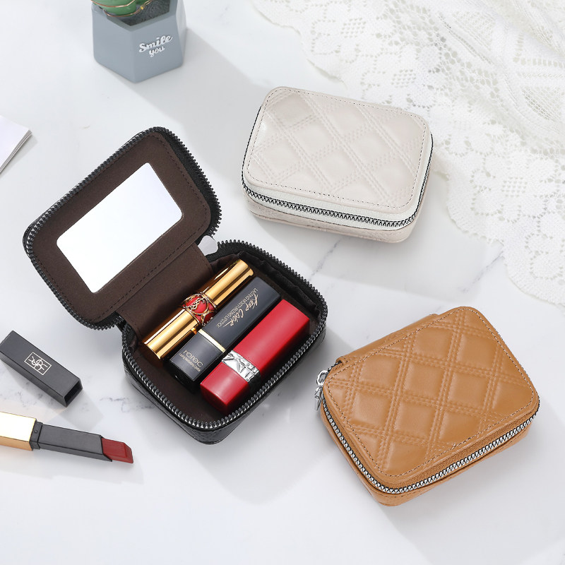 真皮质感口红包迷你带镜子时尚随身便携可爱网红ins收纳化妆小包