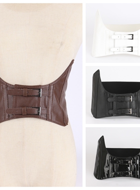女士宽版百搭腰封经典西装束腰松紧棕色外穿复古大码MM收腰腰带
