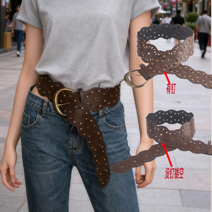 AgcHW皮带女镂空宽边复古腰带腰封时尚百搭装饰牛仔连衣裙裤带