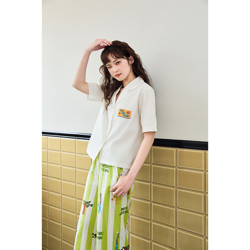 V&K2026春新款睡衣家居服女短袖长裤衬衫雨林套装可外穿休闲宽松