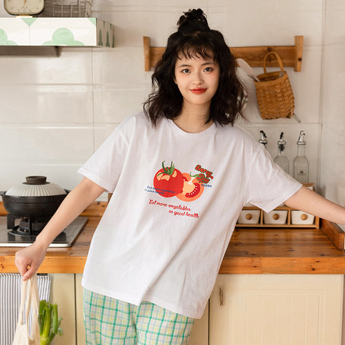 V&K2026春季新款田园格子睡衣家居服女套装休闲可外穿短袖宽松