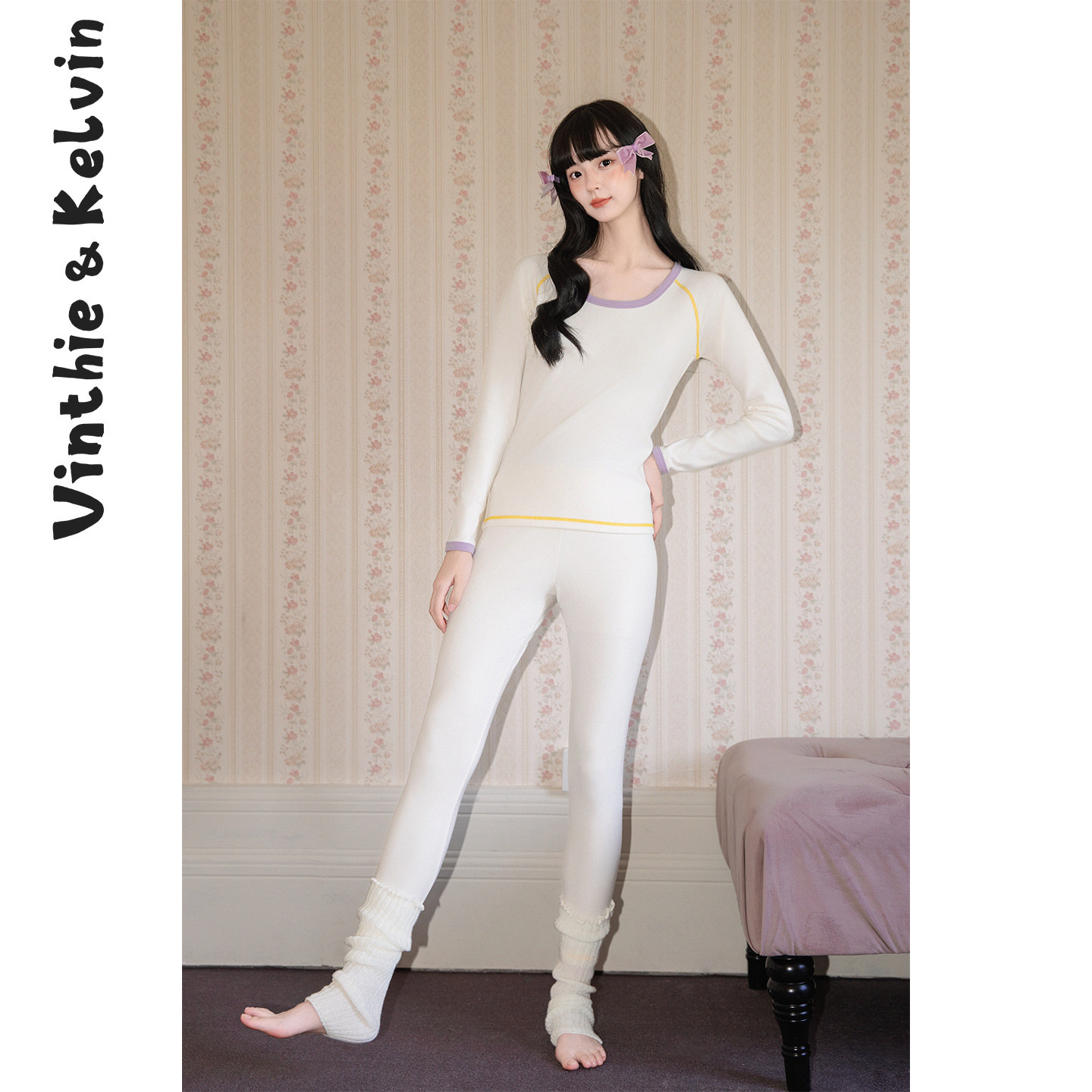 V&K2025秋冬新款女睡秋衣秋裤保暖内衣打底套装白棉毛衫圆领亲肤,女士内衣/男士内衣/家居服,保暖套装,淘宝优惠券,粉丝福利购,淘宝优惠卷