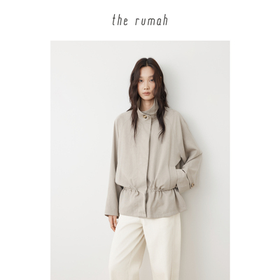 立领廓形抽褶风衣外套