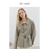 the 莱赛尔仿麻感柔垂风衣外套 搭扣风衣 rumah 灰色短款