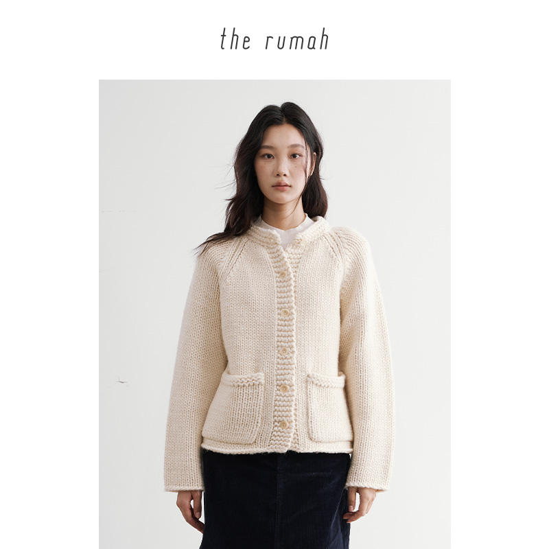 therumah复古粗棒针毛衣外套