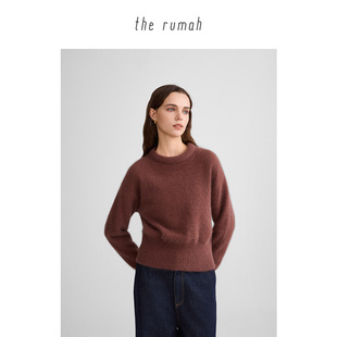 the 显瘦针织圆领上衣 rumah气球领狐狸绒针织毛衣云朵慕斯短款