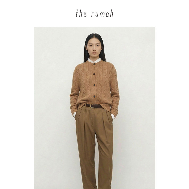 the rumah邓肯焦糖麻花针织开衫 英国进口花纱羊毛大肚纱春夏新款