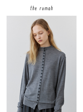 折扣特惠 the rumah超细羊毛排扣开衫松弛复古立领针织衫德国扬子